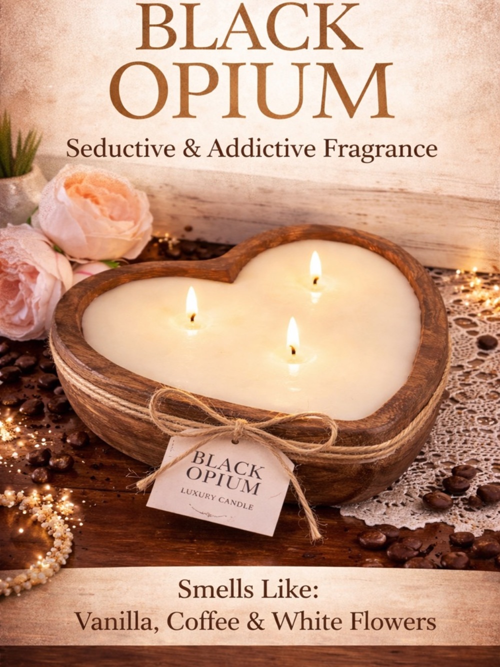 Heart-Shaped Wood Luxury Candle - black opium
